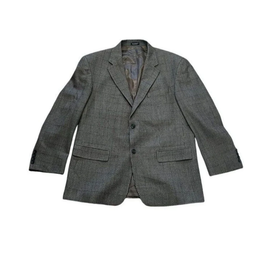VINTAGE Oscar De La Renta Jacket Sport Coat Gray Brown Wool Cashmere Blazer 44R